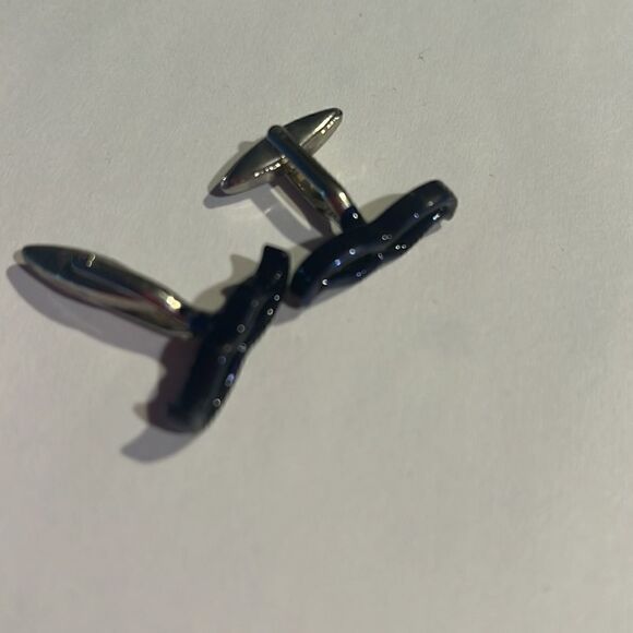 MENS Navy Blue and Silver Mustache Cuff Links NEW Never Worn - Picture 2 of 3